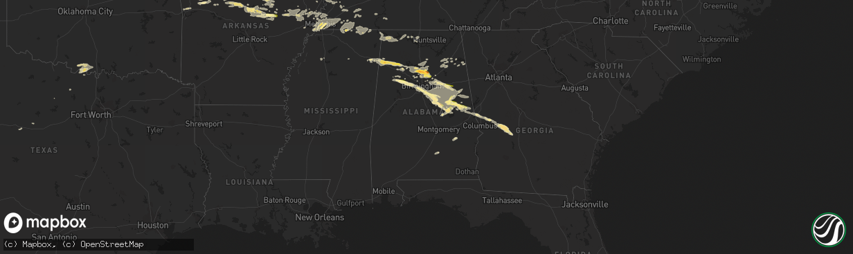 Hail map in Alabama on August 9, 2023