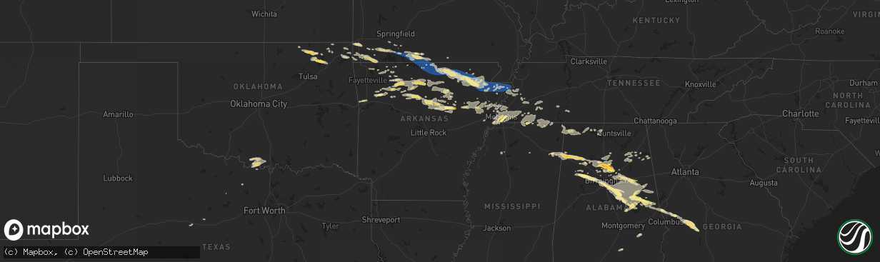 Hail map in Arkansas on August 9, 2023