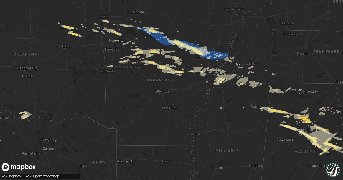 Hail map in Arkansas on August 9, 2023