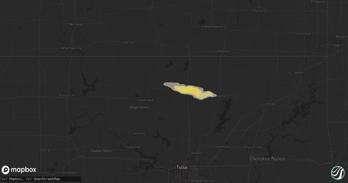 Hail map in Bartlesville, OK on August 9, 2023
