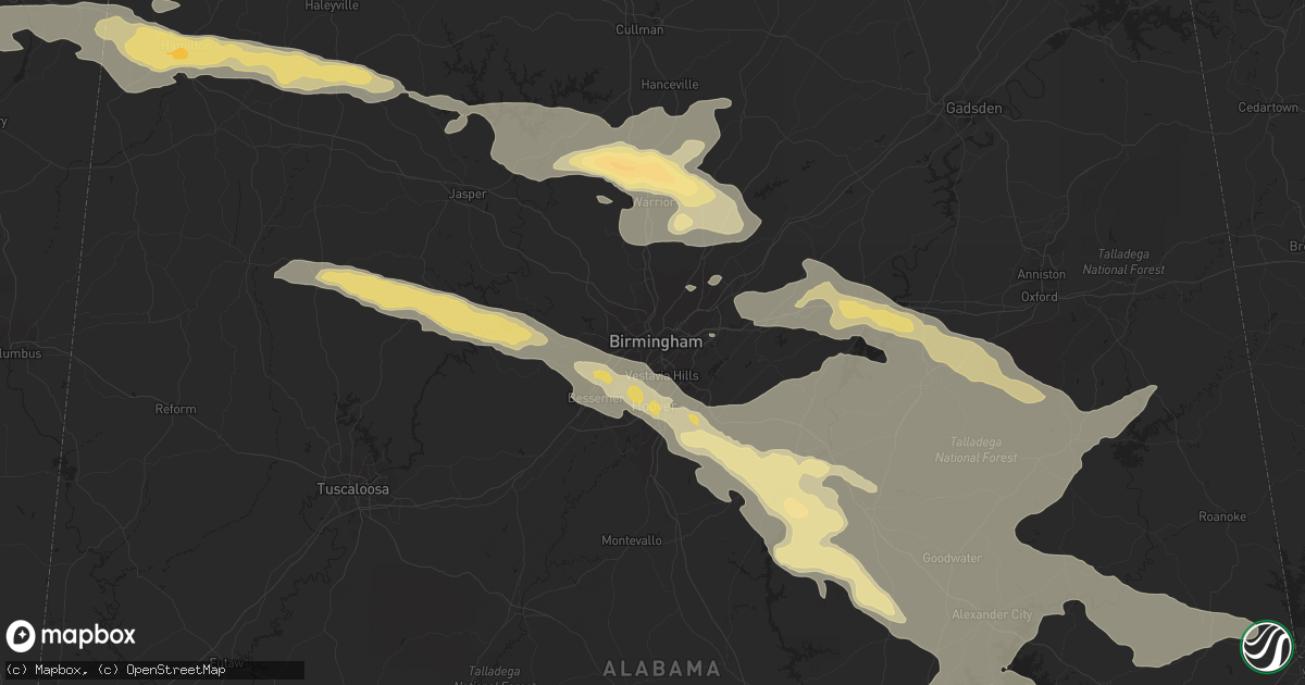 Hail map in Birmingham, AL on August 9, 2023