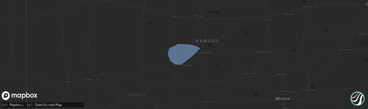 Hail map in Bison, KS on August 9, 2023