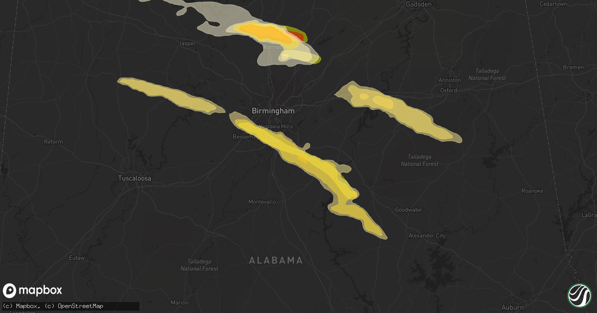 Hail map in Chelsea, AL on August 9, 2023