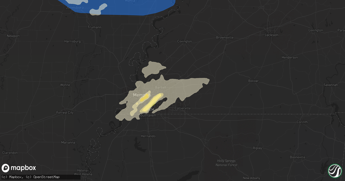 Hail map in Cordova, TN on August 9, 2023