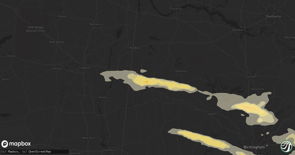 Hail map in Hamilton, AL on August 9, 2023