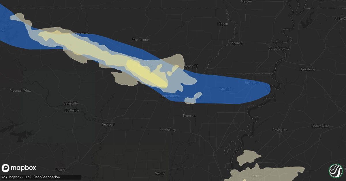 Hail map in Jonesboro, AR on August 9, 2023