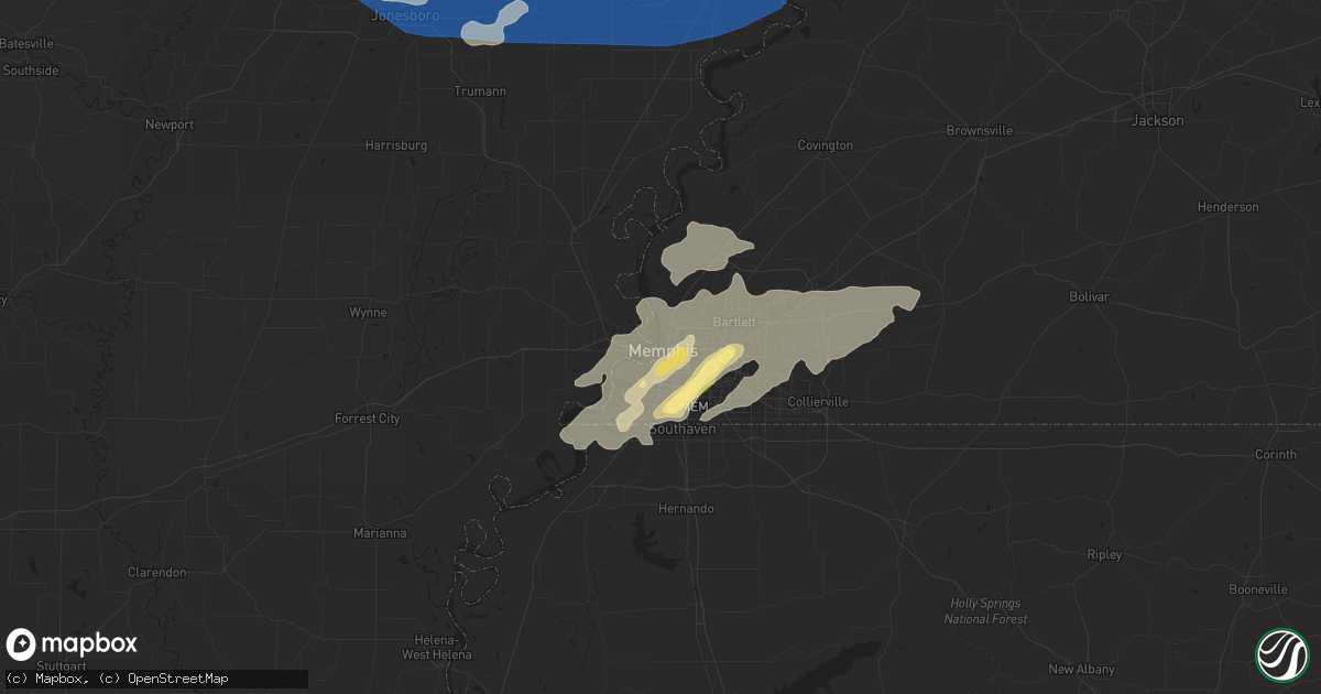 Hail map in Memphis, TN on August 9, 2023