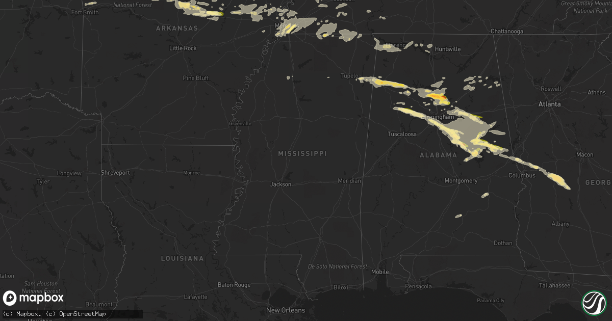 Hail map in Mississippi on August 9, 2023