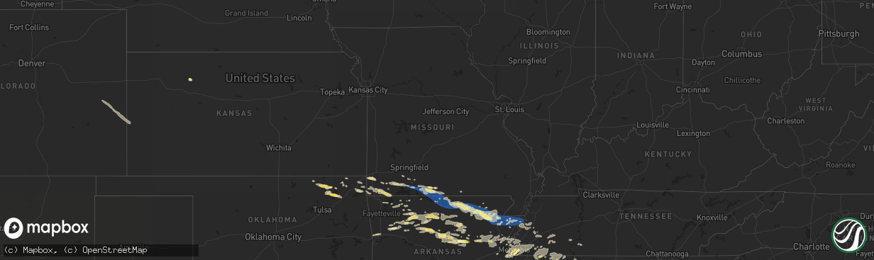 Hail map in Missouri on August 9, 2023