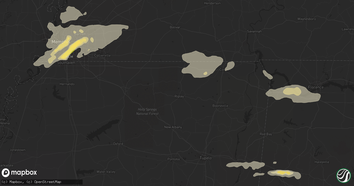 Hail map in Oakland, TN on August 9, 2023