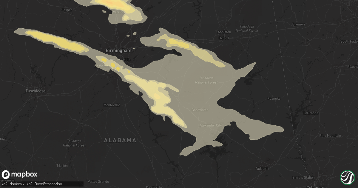 Hail map in Sylacauga, AL on August 9, 2023