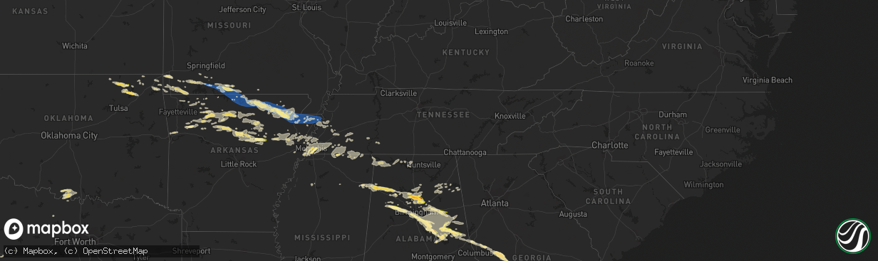 Hail map in Tennessee on August 9, 2023