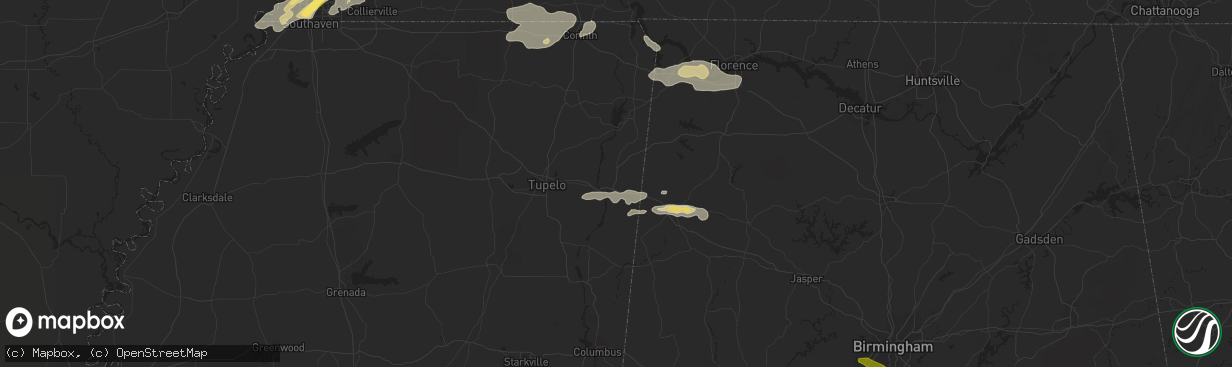 Hail map in Tuscumbia, AL on August 9, 2023