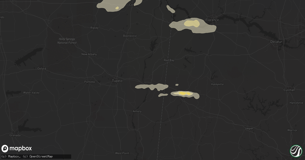 Hail map in Tuscumbia, AL on August 9, 2023