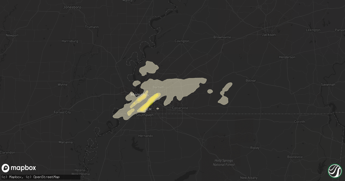 Hail map in West Memphis, AR on August 9, 2023