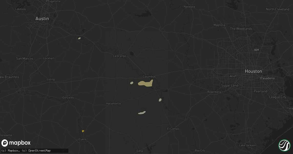 Hail map in Columbus, TX on August 9, 2024