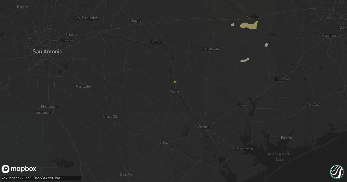 Hail map in Cuero, TX on August 9, 2024