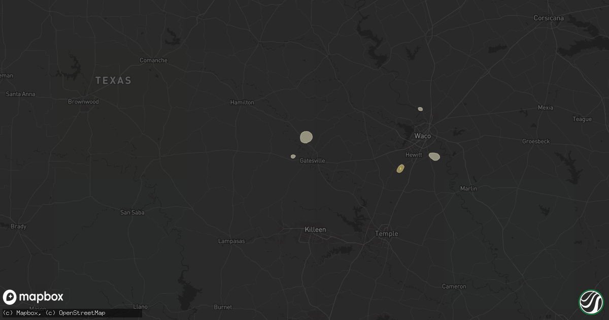 Hail map in Gatesville, TX on August 9, 2024