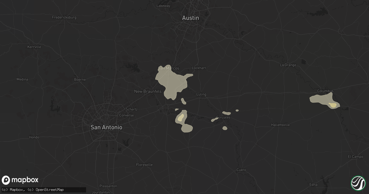 Hail map in Kingsbury, TX on August 9, 2024