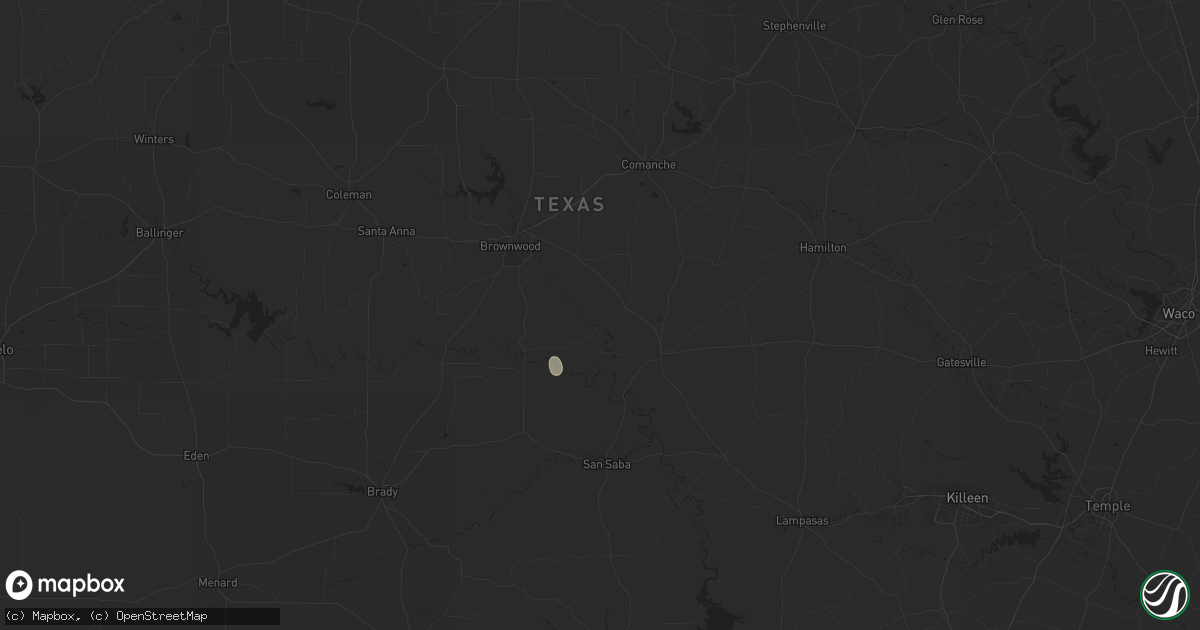 Hail map in Mullin, TX on August 9, 2024