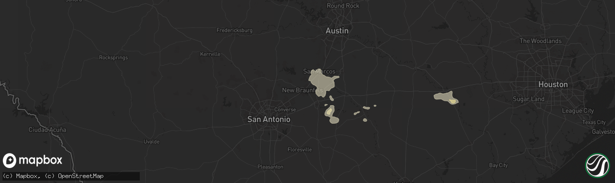 Hail map in New Braunfels, TX on August 9, 2024