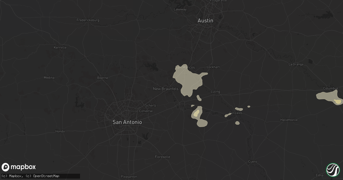 Hail map in New Braunfels, TX on August 9, 2024