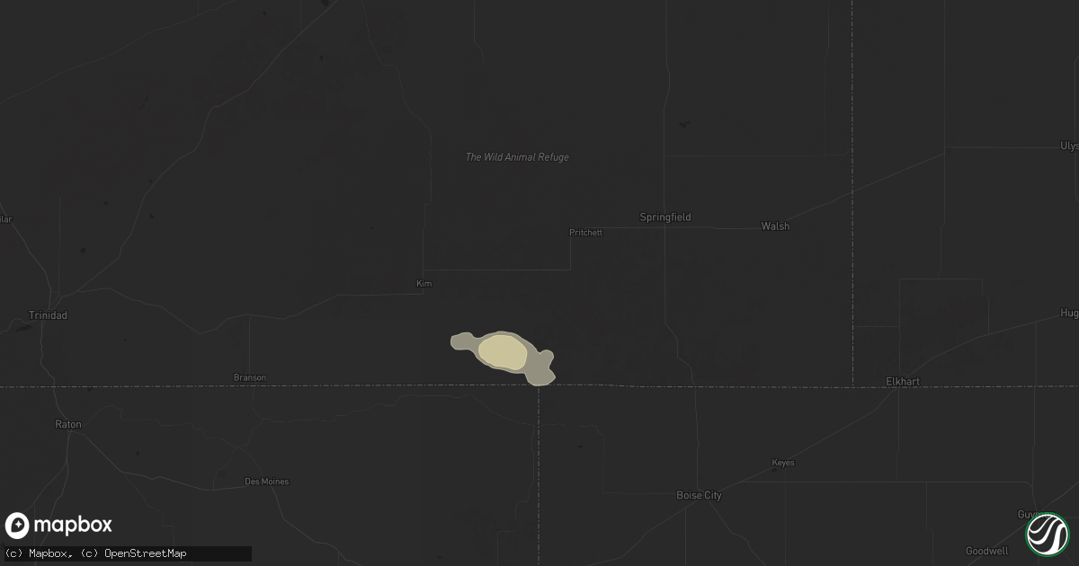 Hail map in Pritchett, CO on August 9, 2024