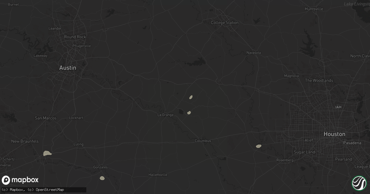 Hail map in Round Top, TX on August 9, 2024