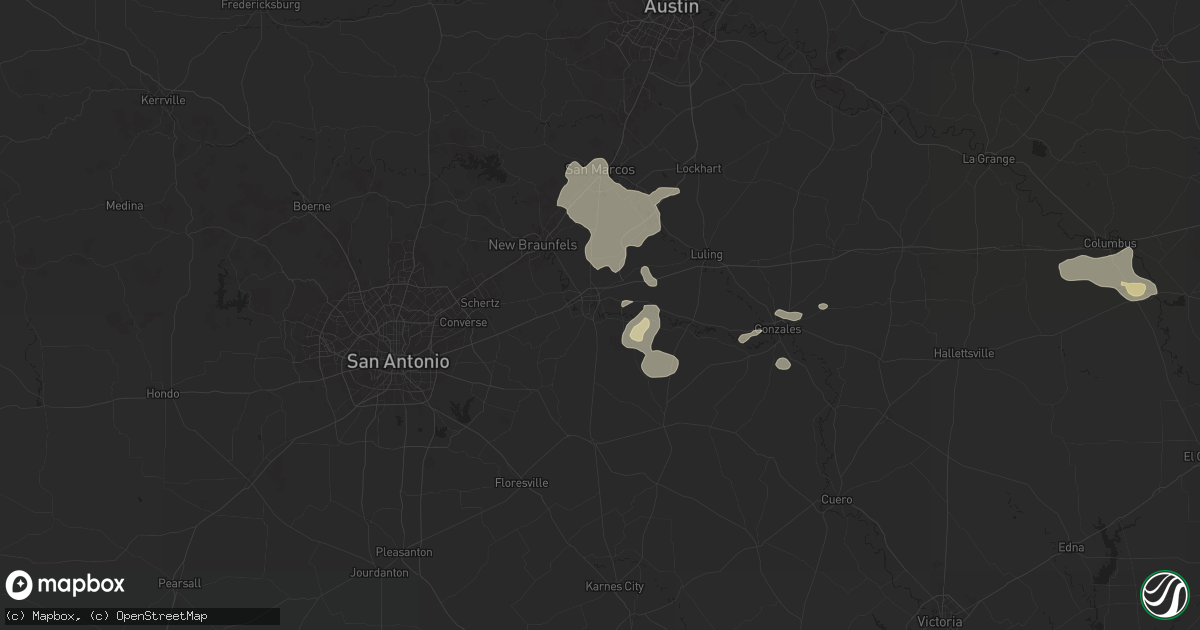 Hail map in Seguin, TX on August 9, 2024