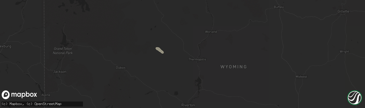 Hail map in Thermopolis, WY on August 9, 2024