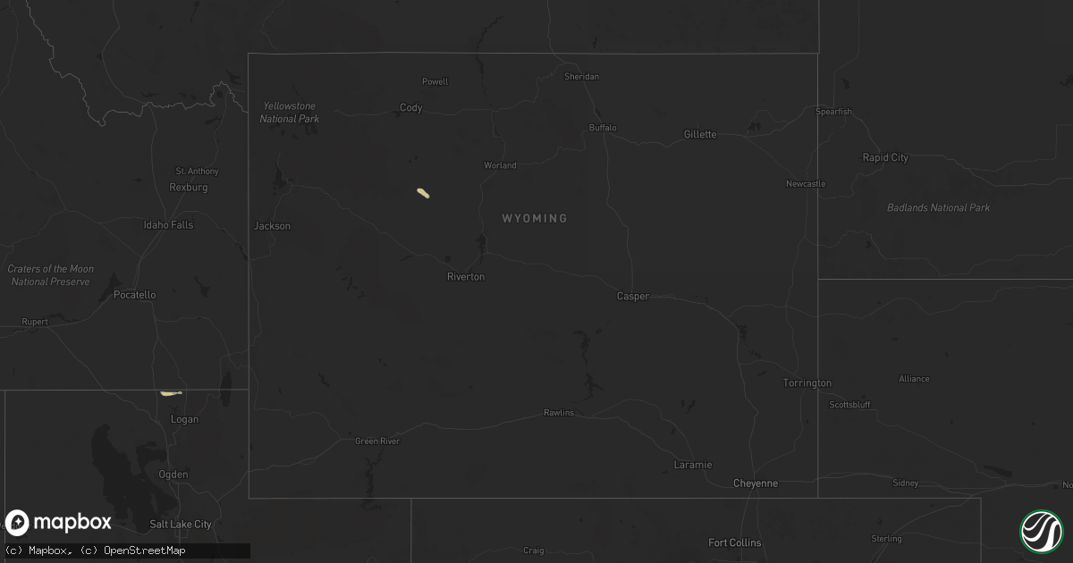 Hail map in Wyoming on August 9, 2024