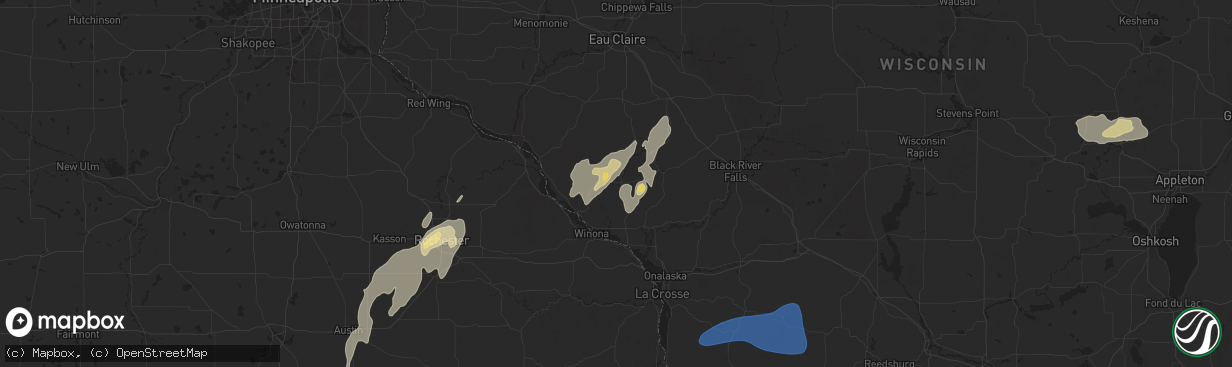 Hail map in Arcadia, WI on August 9, 2025