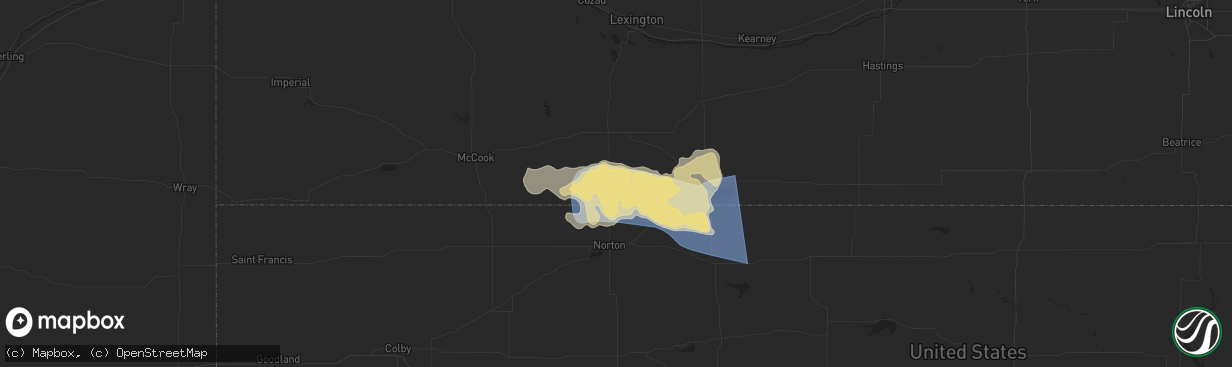 Hail map in Beaver City, NE on August 9, 2025