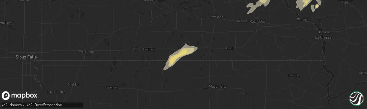 Hail map in Bricelyn, MN on August 9, 2025