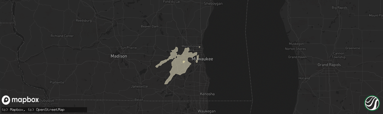 Hail map in Brookfield, WI on August 9, 2025