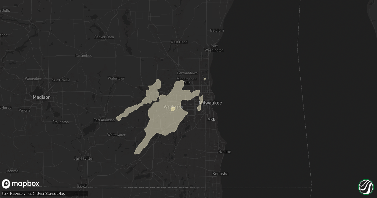 Hail map in Brookfield, WI on August 9, 2025