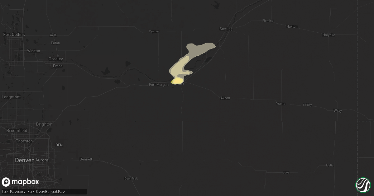 Hail map in Brush, CO on August 9, 2025