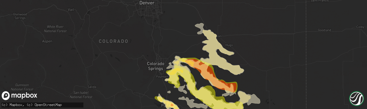 Hail map in Calhan, CO on August 9, 2025