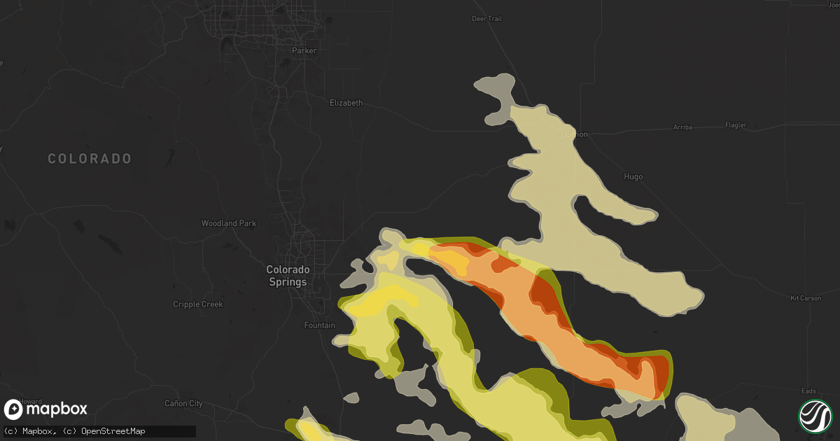 Hail map in Calhan, CO on August 9, 2025