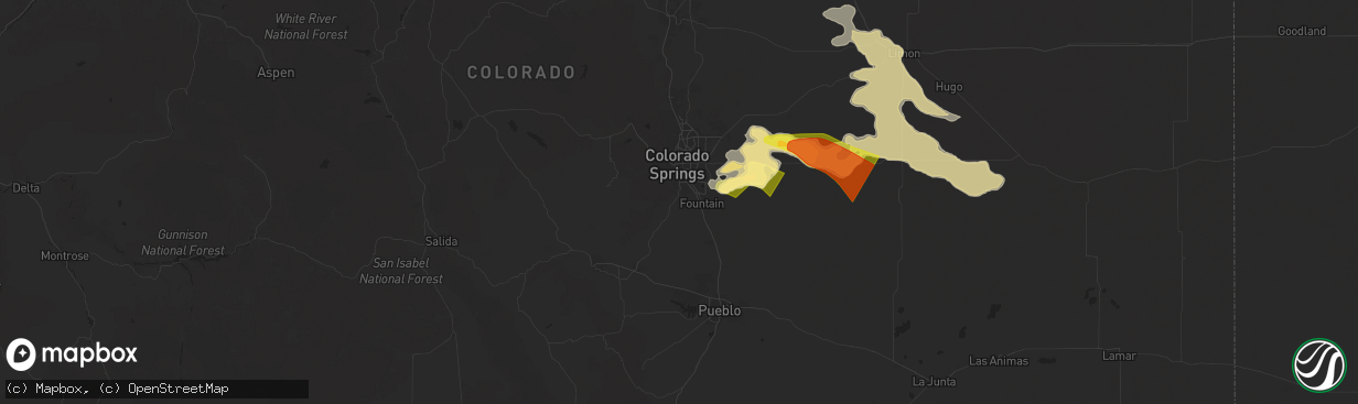 Hail map in Colorado Springs, CO on August 9, 2025