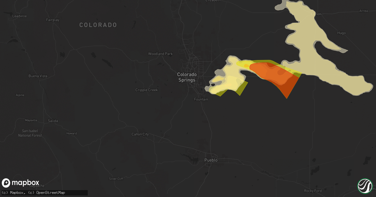 Hail map in Colorado Springs, CO on August 9, 2025