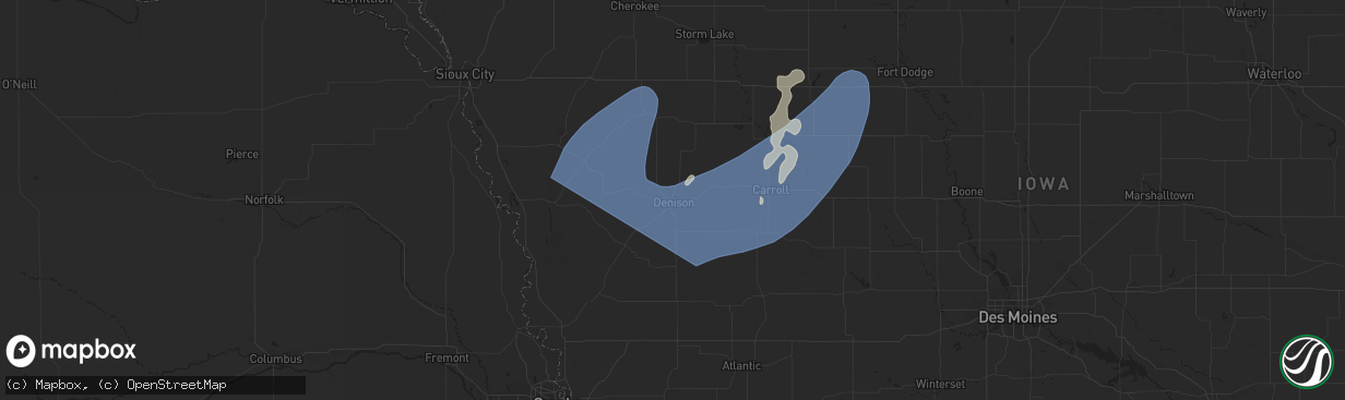 Hail map in Denison, IA on August 9, 2025