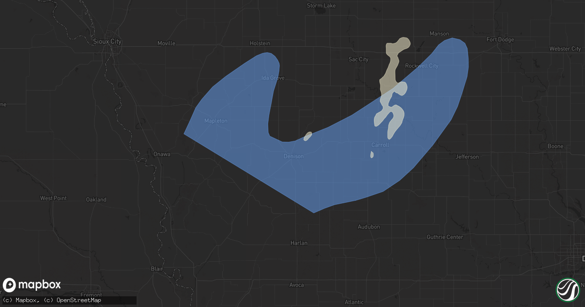 Hail map in Denison, IA on August 9, 2025