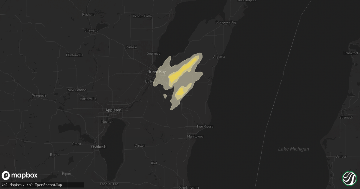 Hail map in Denmark, WI on August 9, 2025