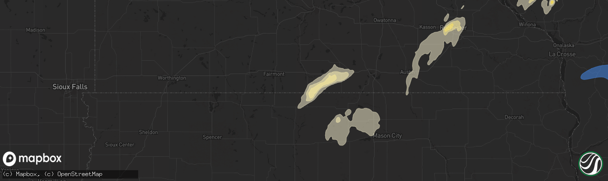 Hail map in Elmore, MN on August 9, 2025