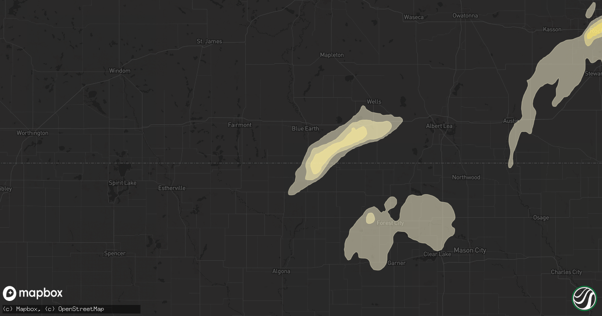 Hail map in Elmore, MN on August 9, 2025