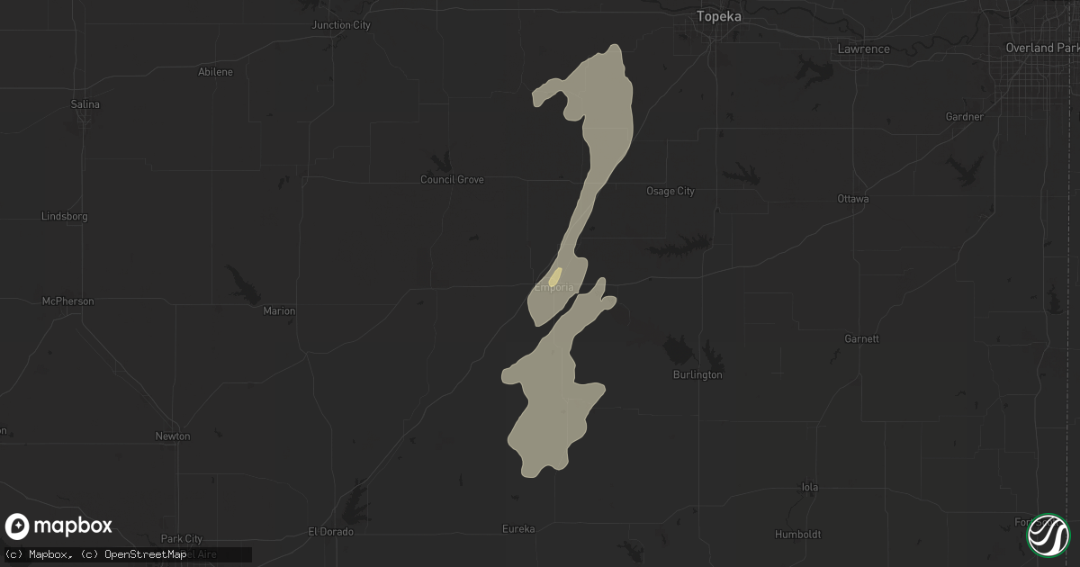 Hail map in Emporia, KS on August 9, 2025