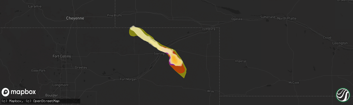 Hail map in Fleming, CO on August 9, 2025
