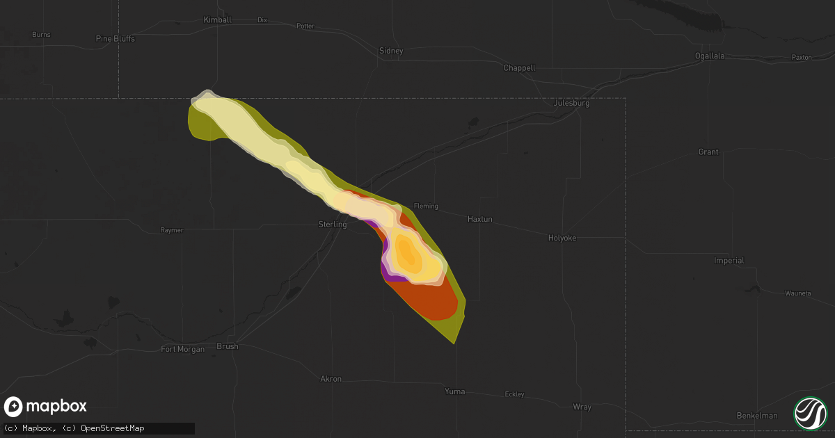 Hail map in Fleming, CO on August 9, 2025