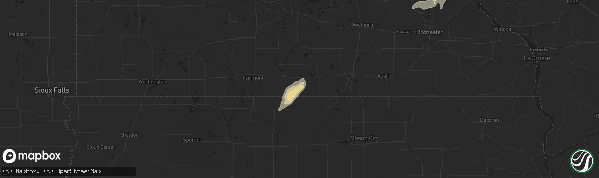 Hail map in Frost, MN on August 9, 2025